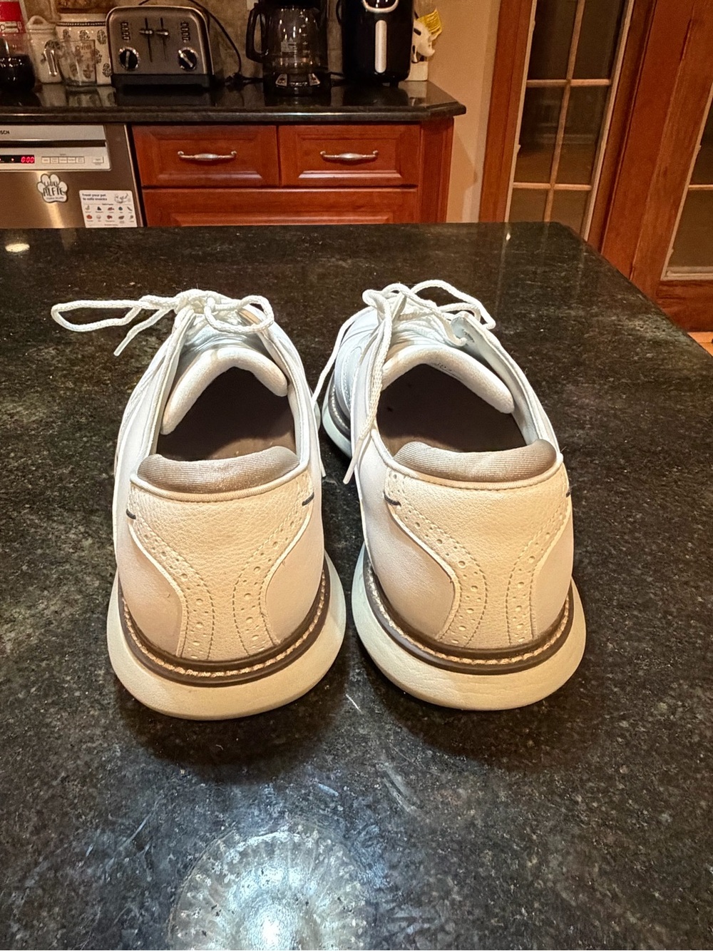 FootJoy White Lace-Up Men's Athletic Golf Shoes with Tan Trim - Picture 4 of 4